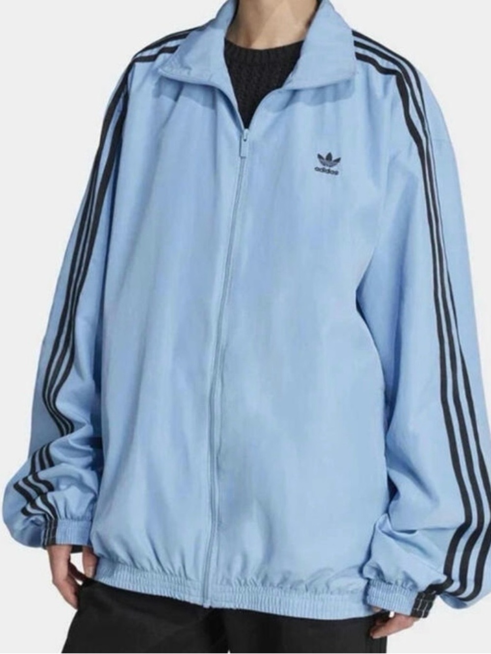 adidas Light Blue Track Jacket with Black Stripes
